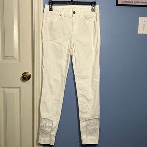 WHBM White Jeans with Floral Mesh Insert (NWOT)
